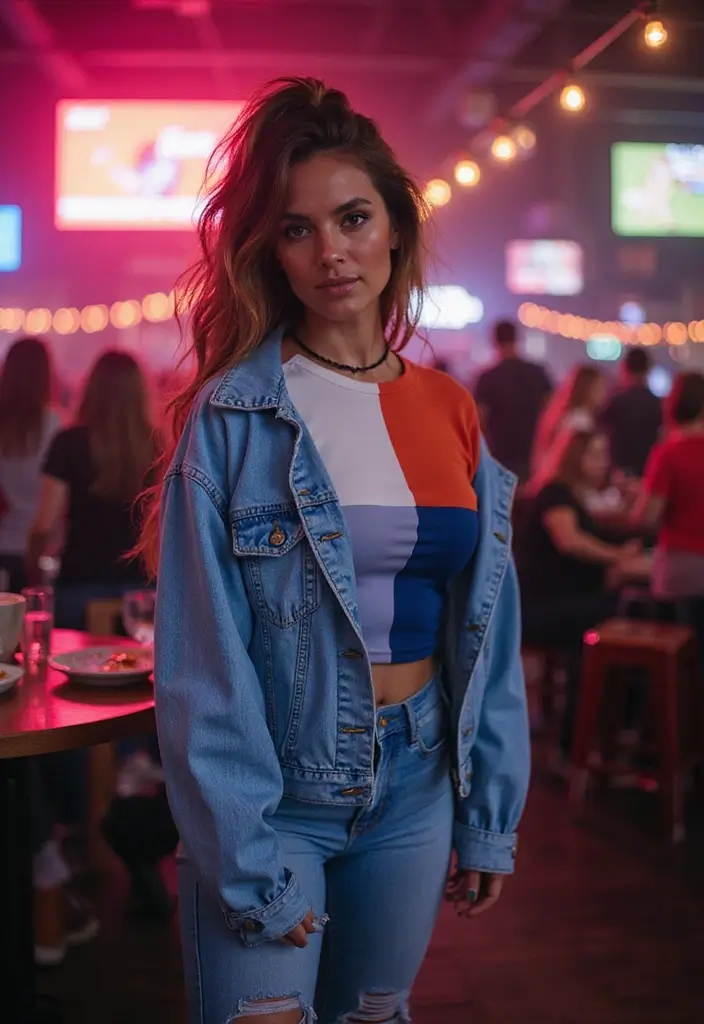 29 Denim Party Outfit Looks That Will Upgrade Your Wardrobe - 28. Denim and Color Blocking