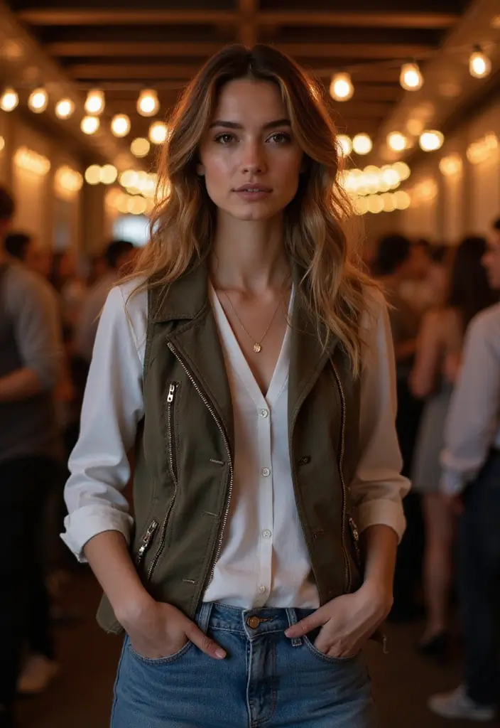 29 Denim Party Outfit Looks That Will Upgrade Your Wardrobe - 6. Vest Over Denim