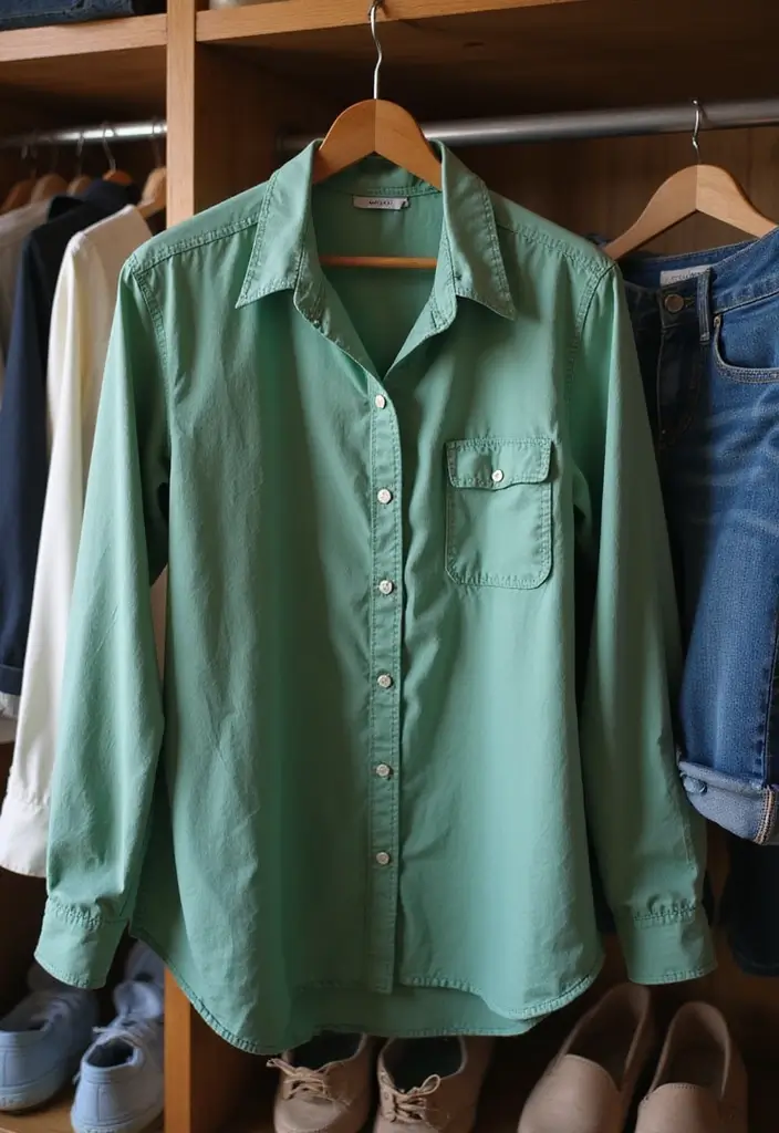 29 Fresh St Pattys Day Outfit College Ideas You Need To Try - 16. Green Button-Up Shirt
