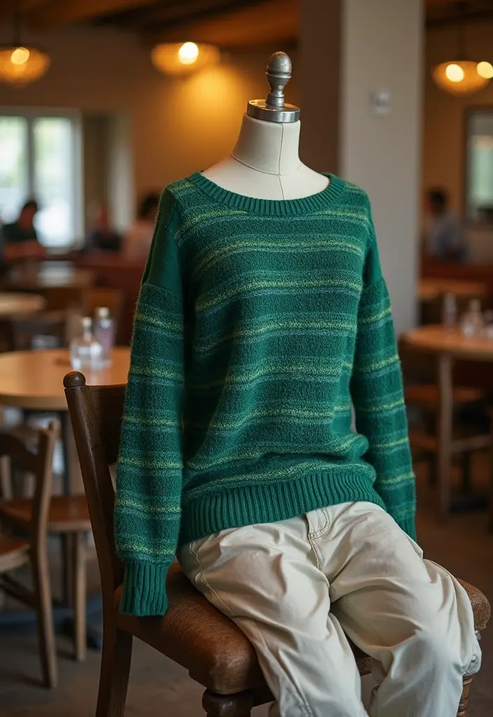 29 Fresh St Pattys Day Outfit College Ideas You Need To Try - 18. Green Striped Sweater