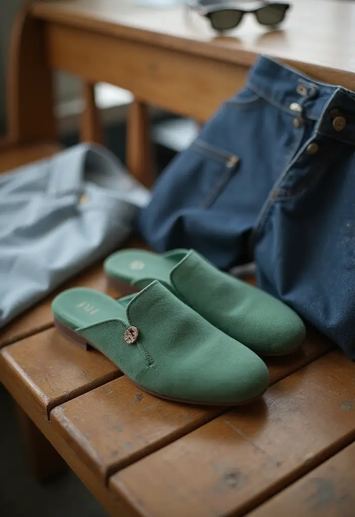 29 Fresh St Pattys Day Outfit College Ideas You Need To Try - 20. Green Mules with Casual Attire