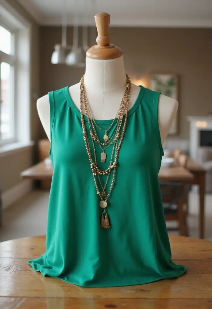 29 Fresh St Pattys Day Outfit College Ideas You Need To Try - 7. Green Tank Top with Layered Jewelry