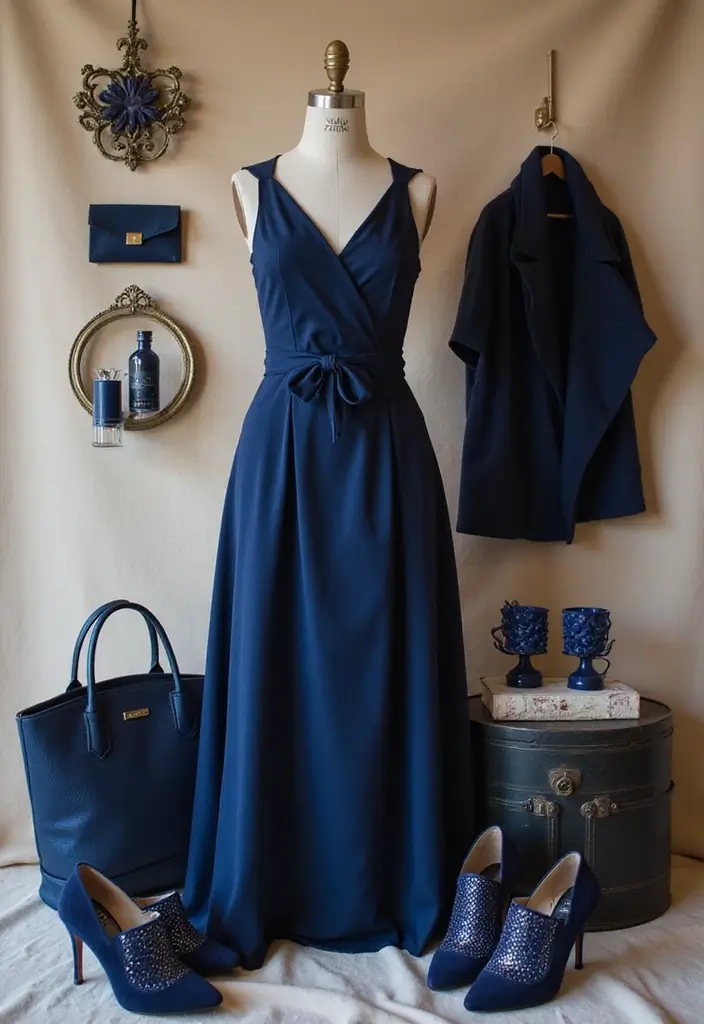 29 Navy Blue Dress Outfit Wedding Styling Tips To Wear With Confidence - 15. Go for a Monochrome Look