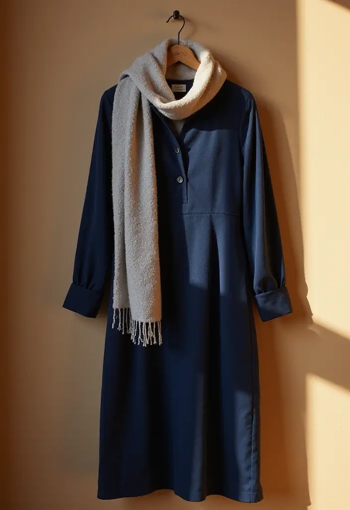 29 Navy Blue Dress Outfit Wedding Styling Tips To Wear With Confidence - 5. Layer with Cozy Fabrics