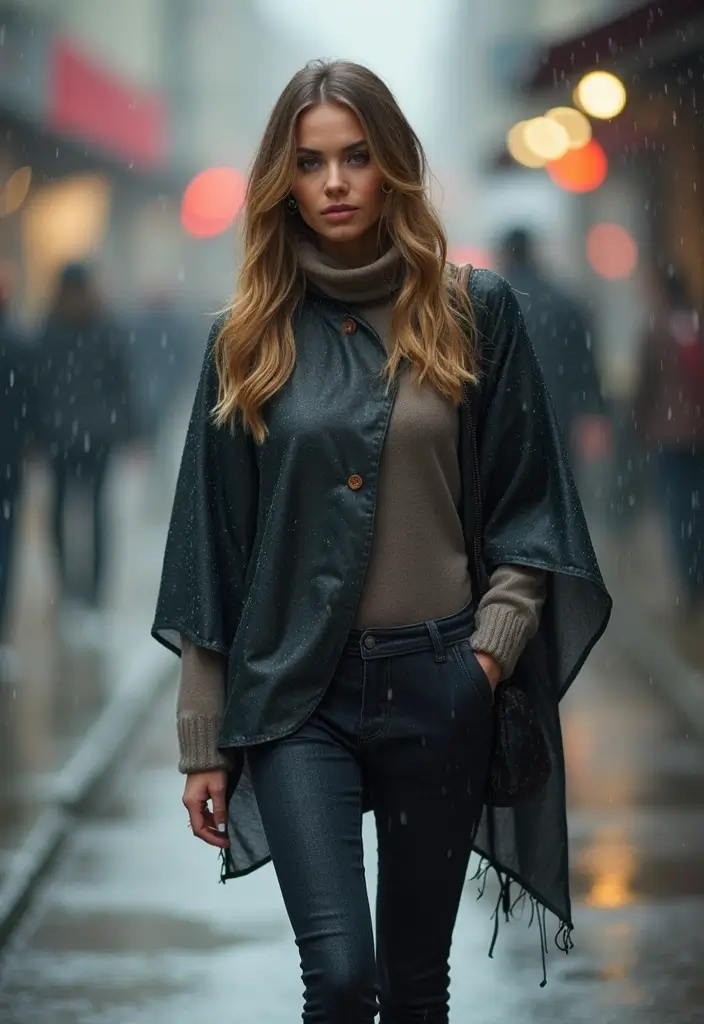 29 Trendy Rainy Day Outfit To Refresh Your Closet - 10. Rain-Proof Ponchos