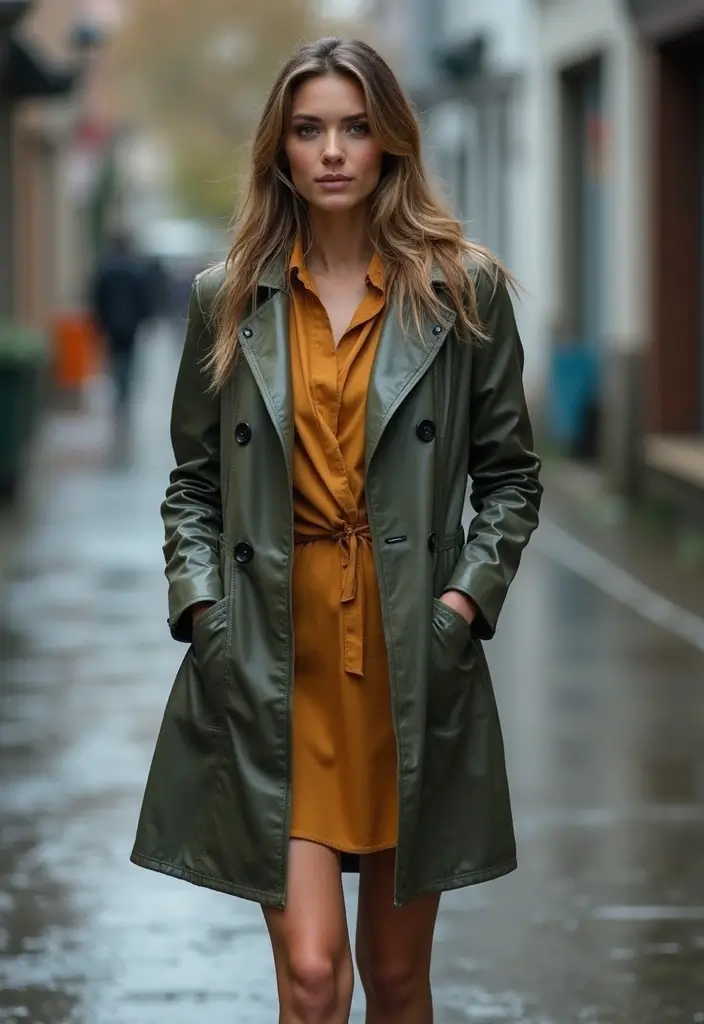 29 Trendy Rainy Day Outfit To Refresh Your Closet - 15. Layered Dresses with Rain Coats