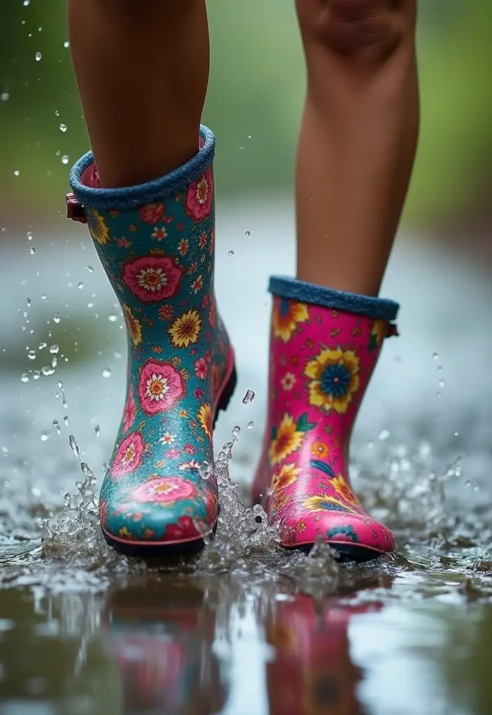 29 Trendy Rainy Day Outfit To Refresh Your Closet - 2. Brightly Colored Rain Boots