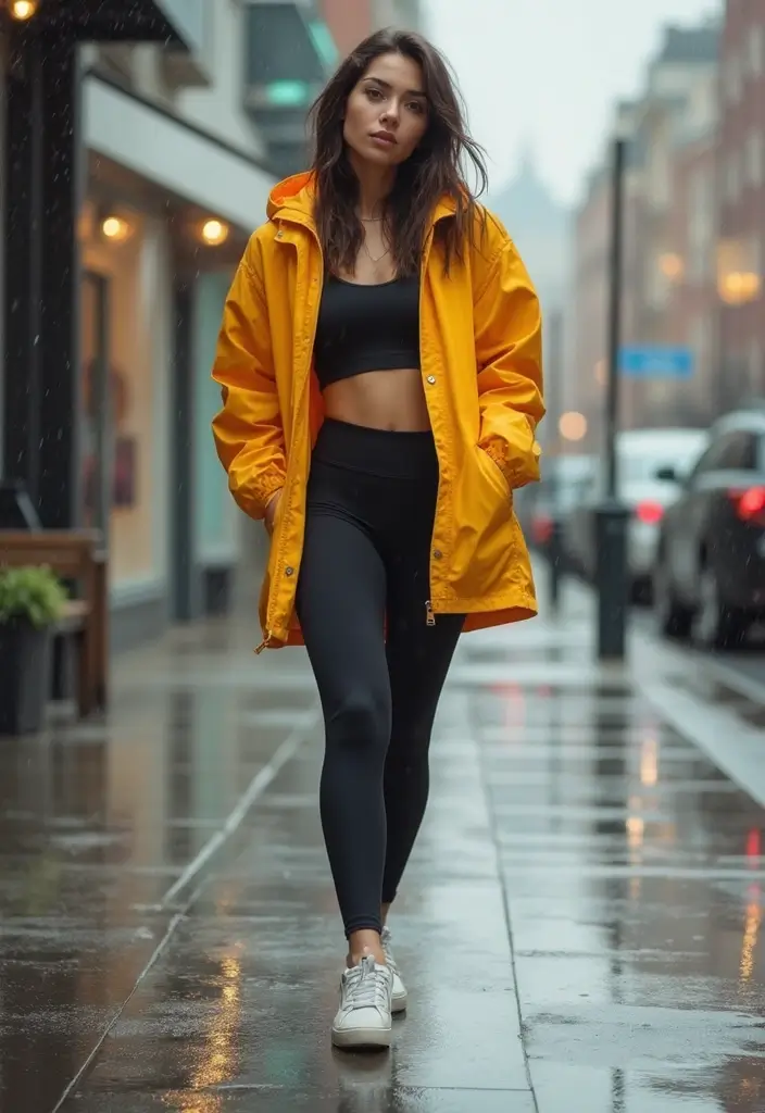 29 Trendy Zara Jacket Outfit To Refresh Your Closet - 17. Raincoat with Chic Athleisure