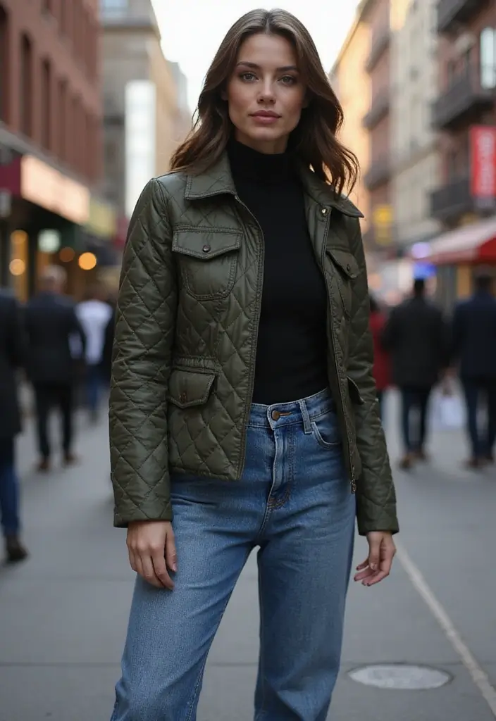 29 Trendy Zara Jacket Outfit To Refresh Your Closet - 7. Quilted Jacket with High-Waisted Jeans