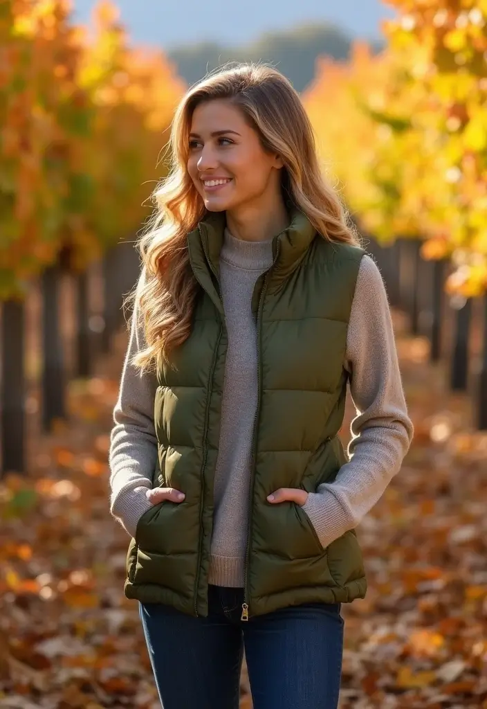 29 Winery Outfit Fall Looks That Will Upgrade Your Wardrobe - 27. Cozy Puffer Vests