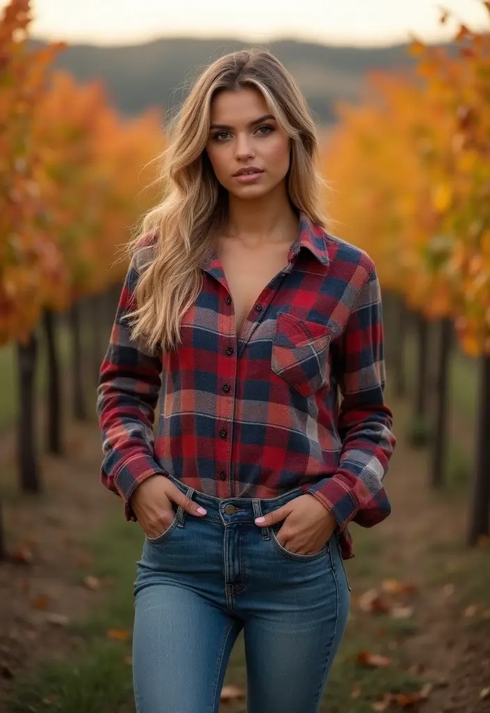 29 Winery Outfit Fall Looks That Will Upgrade Your Wardrobe - 6. Flannel and Jeans