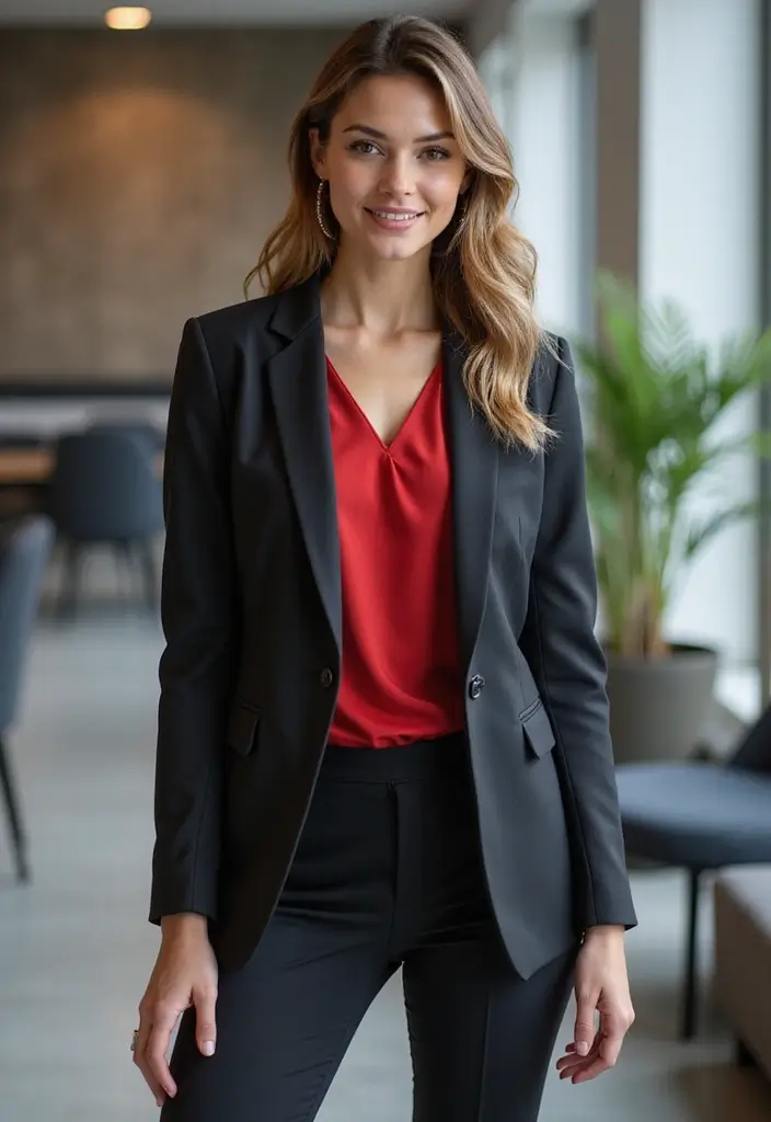 30 Fresh Outfit Con Top Rojo Ideas You Need To Try - 10. Sophisticated with a Blazer