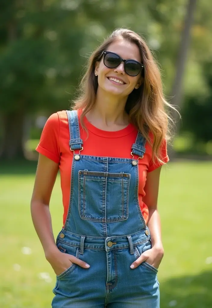 30 Fresh Outfit Con Top Rojo Ideas You Need To Try - 18. Playful with Overalls