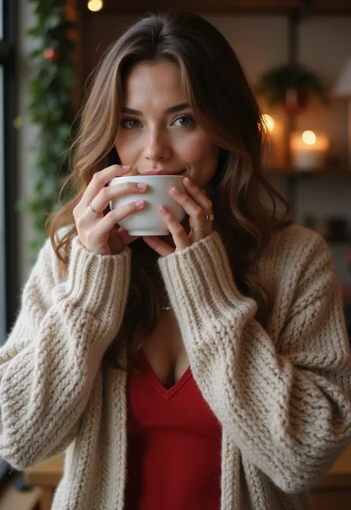 30 Fresh Outfit Con Top Rojo Ideas You Need To Try - 27. Cozy with a Chunky Knit Sweater