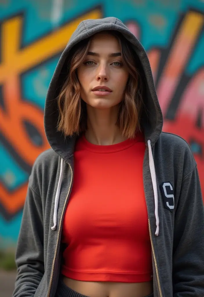 30 Fresh Outfit Con Top Rojo Ideas You Need To Try - 29. Sporty with a Hoodie