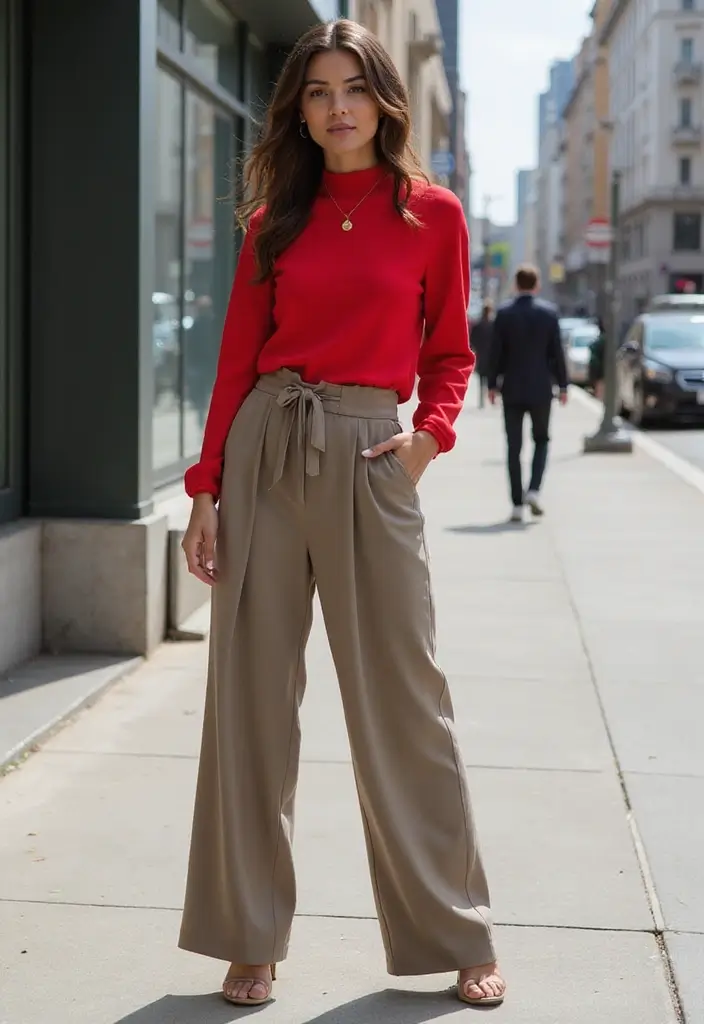 30 Fresh Outfit Con Top Rojo Ideas You Need To Try - 3. Effortlessly Elegant with Wide-Leg Pants