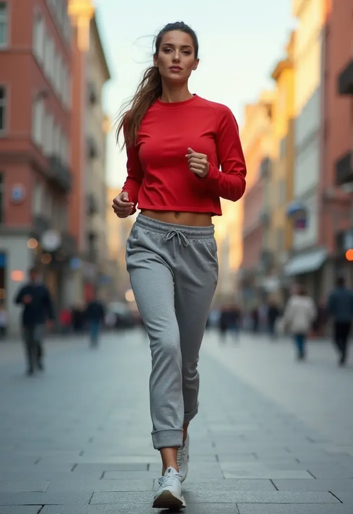 30 Fresh Outfit Con Top Rojo Ideas You Need To Try - 5. Sporty Style with Joggers