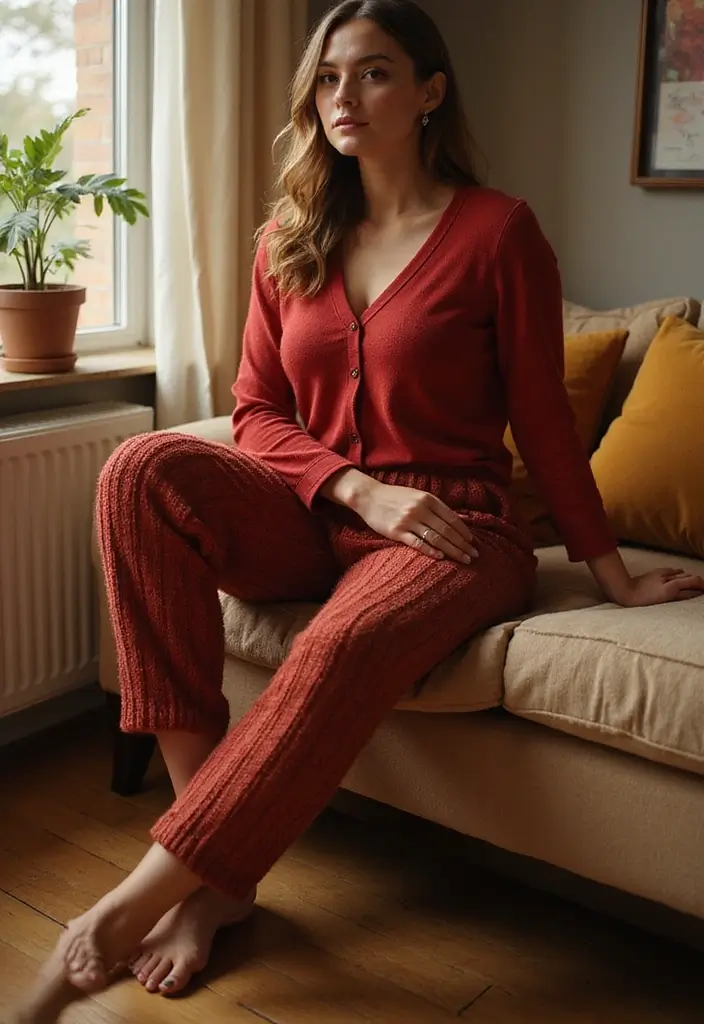 30 Fresh Outfit Con Top Rojo Ideas You Need To Try - 7. Chic and Cozy with Knitted Pants