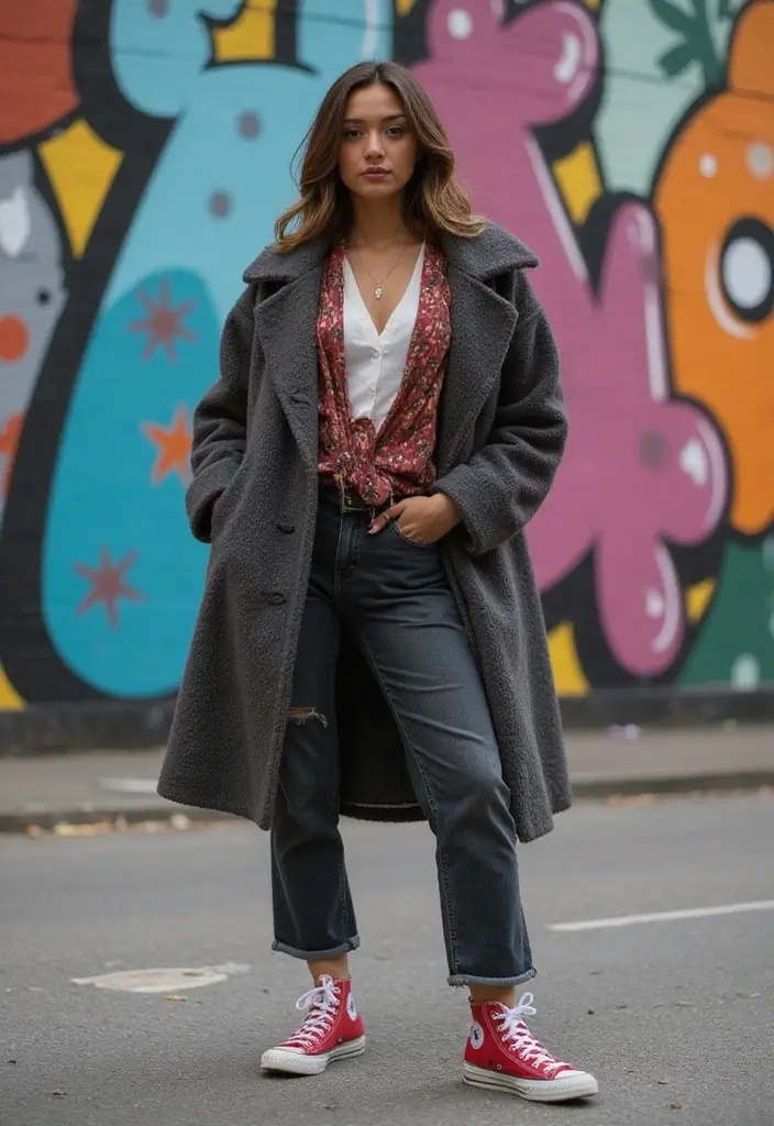 30 Outfit With Converse Inspirations For Real Life - 9. Statement Outerwear and Converse