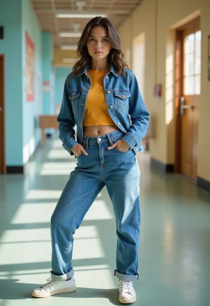 30 Trendy Middle School Outfits To Refresh Your Closet - 1. Classic Denim Jacket and Organic Cotton Tee