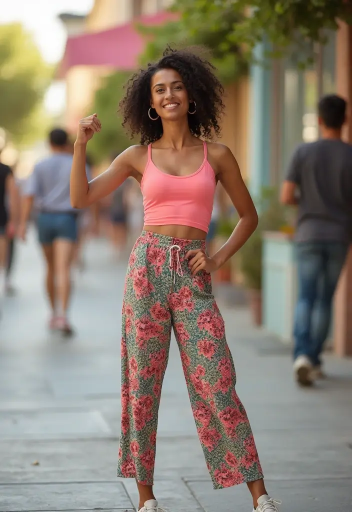 30 Trendy Middle School Outfits To Refresh Your Closet - 23. Fun Printed Pants with Solid Top