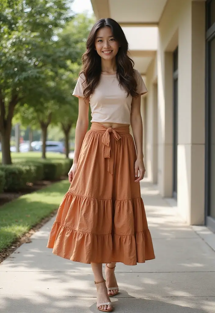 30 Trendy Middle School Outfits To Refresh Your Closet - 28. Layered Midi Skirt with Fitted Top