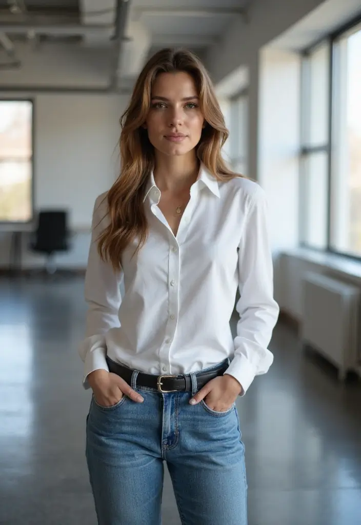 30 Trendy Straight Leg Jeans Outfit To Refresh Your Closet - 16. Tailored Long Sleeve & Slip-On Shoes