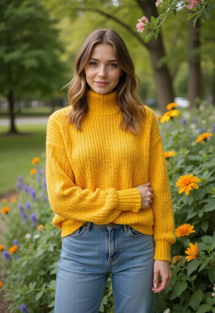 30 Trendy Straight Leg Jeans Outfit To Refresh Your Closet - 19. Brightly Colored Sweater & Jeans