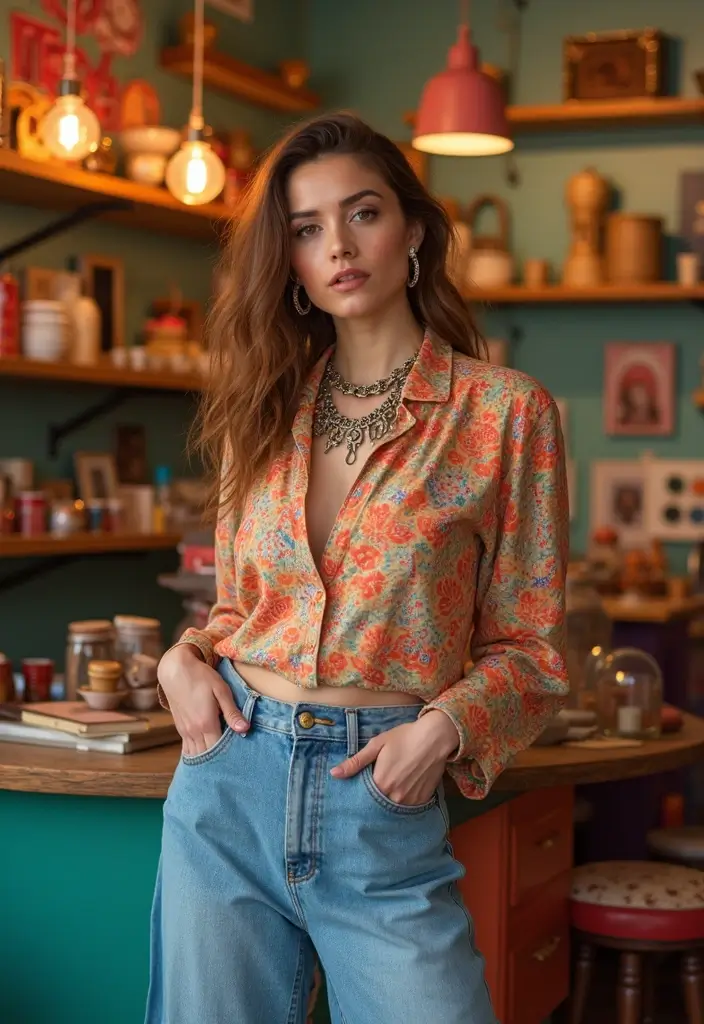 30 Trendy Straight Leg Jeans Outfit To Refresh Your Closet - 30. Revamped Vintage Finds & Statement Accessories