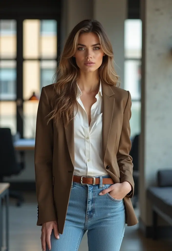 30 Trendy Straight Leg Jeans Outfit To Refresh Your Closet - 8. Tailored Trousers & Chic Belt