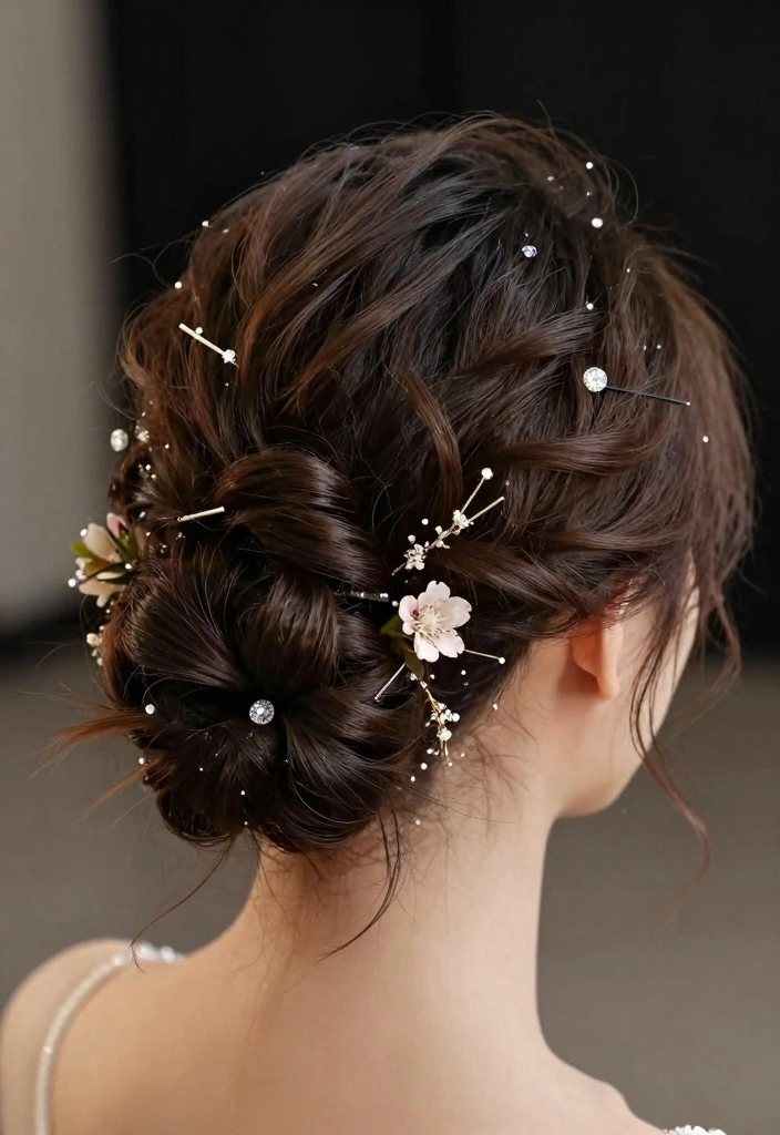 15 Short Hair Updo Ideas: Elegant Easy Style - 5. Textured Updo with Hair Accessories 1