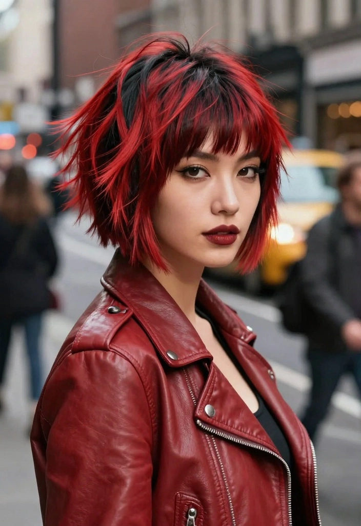 15 Short Wolfcut Hair Ideas Trend Forward Edge - 3. Fiery Red and Black Mix 1