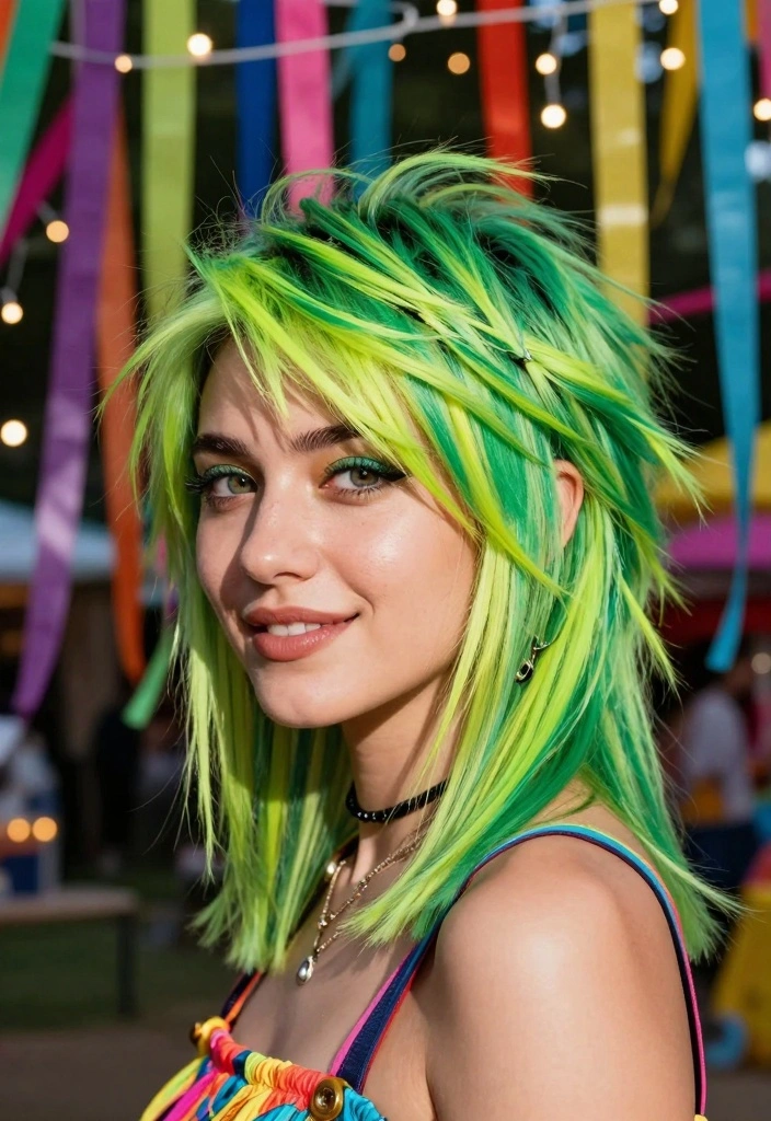 15 Short Wolfcut Hair Ideas Trend Forward Edge - 5. Neon Green Edges 1