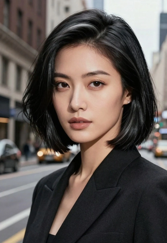 15 Short Wolfcut Hair Ideas Trend Forward Edge - 8. Classic Black with Subtle Gray Streaks 1