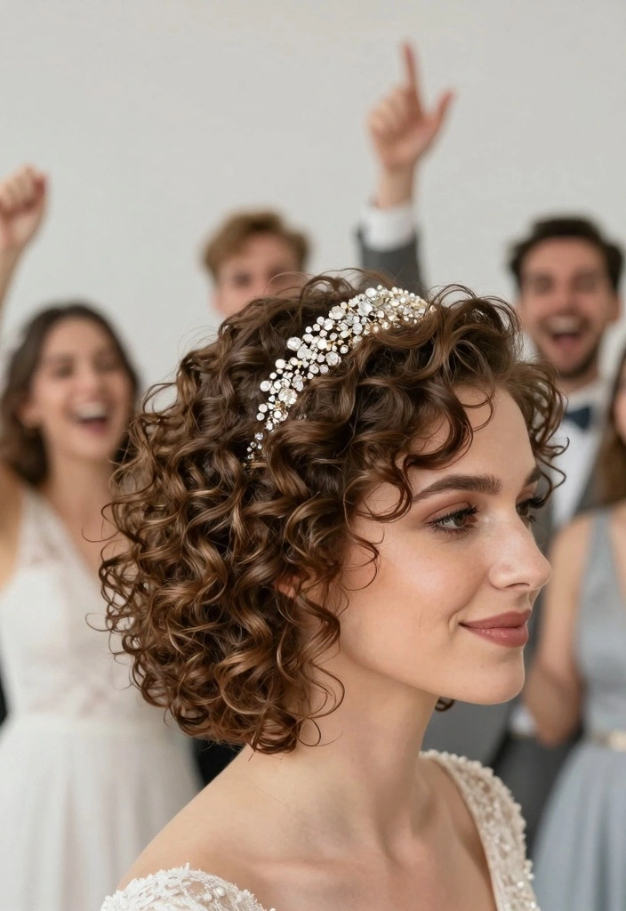 15 Wedding Guest Hairstyles for Short Hair Ideas Polished Chic - 13. Short and Curly with Sparkly Headband 1