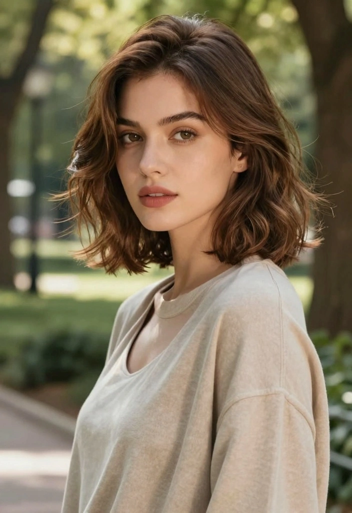 16 Chic Short Brown Hair with Highlights Ideas for Busy Moms - 1. Soft Caramel Balayage 1