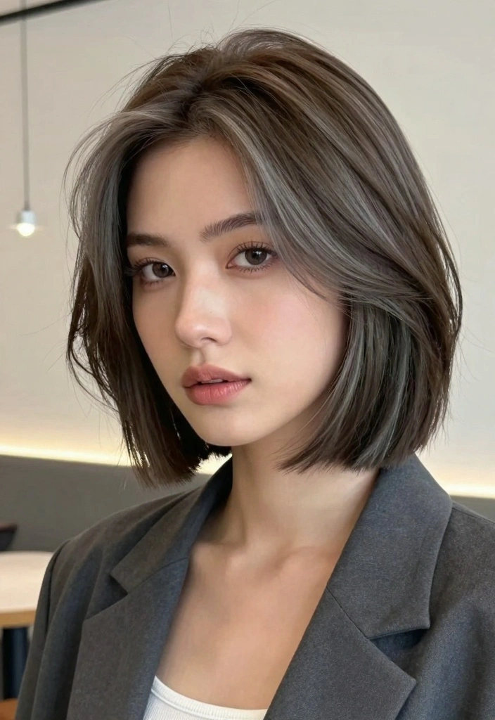 16 Chic Short Brown Hair with Highlights Ideas for Busy Moms - 11. Slate Grey Highlights 1