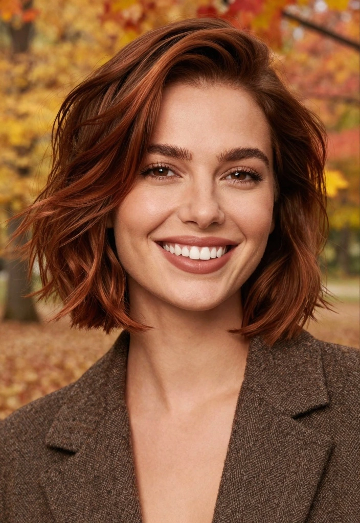 16 Chic Short Brown Hair with Highlights Ideas for Busy Moms - 13. Warm Auburn Touches 1