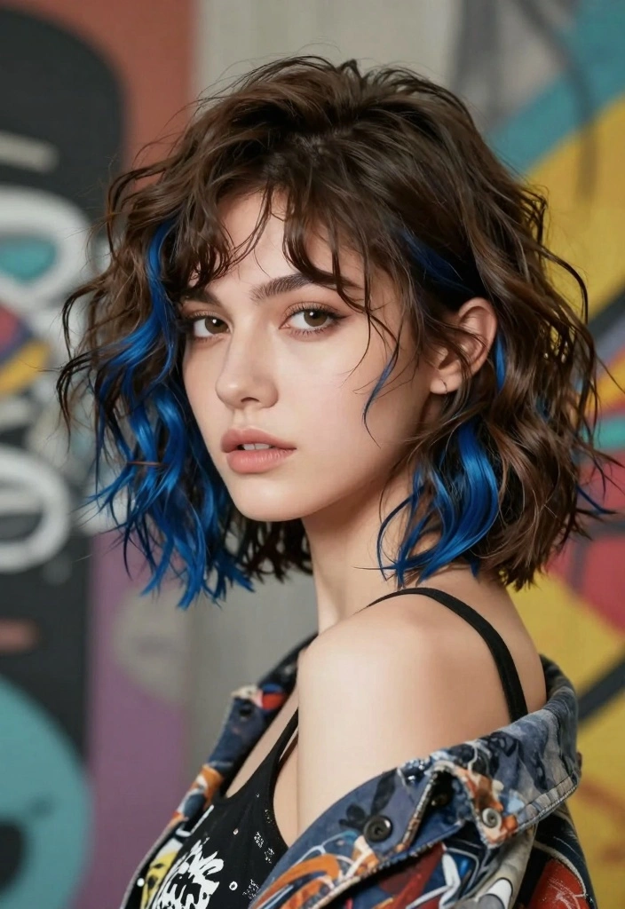 16 Chic Short Brown Hair with Highlights Ideas for Busy Moms - 16. Midnight Blue Highlights 1