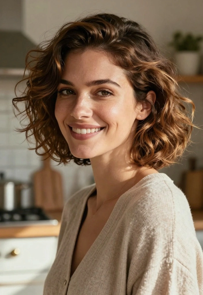 16 Chic Short Brown Hair with Highlights Ideas for Busy Moms - 3. Light Honey Highlights 1