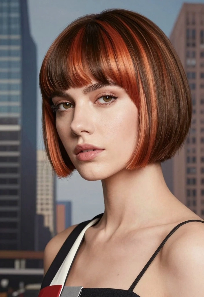 16 Chic Short Brown Hair with Highlights Ideas for Busy Moms - 4. Bold Copper Streaks 1