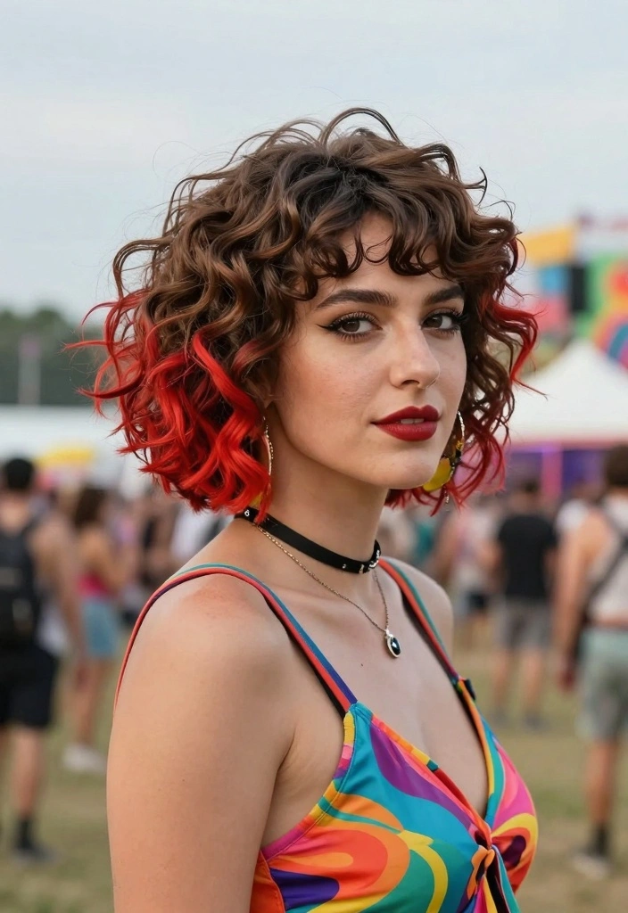 16 Chic Short Brown Hair with Highlights Ideas for Busy Moms - 9. Bold Red Highlights 1