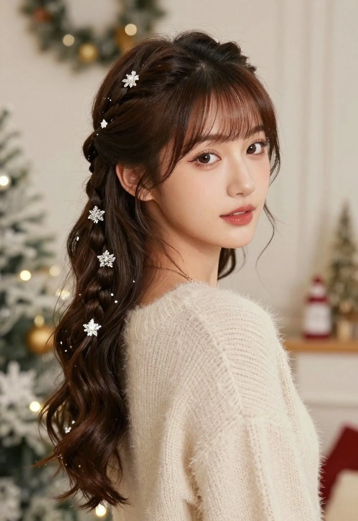 16 Winter Hair Braid Ideas: Cozy Chic Styles - 13. Half-Up Braid with Sparkly Clips 1