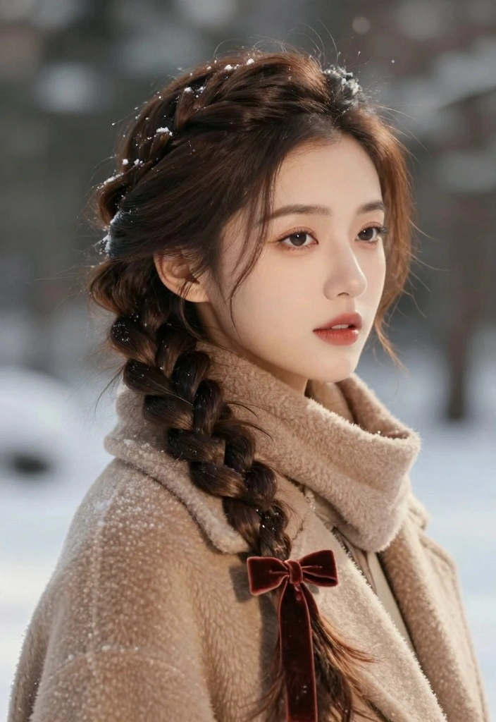 16 Winter Hair Braid Ideas: Cozy Chic Styles - 8. Knotted Braid with Velvet Ribbons 1