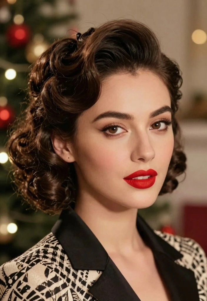 16 Winter Short Hair Ideas: Sleek Cozy Cuts for Curly Textures - 11. Curly Retro Pin-Up Style 1