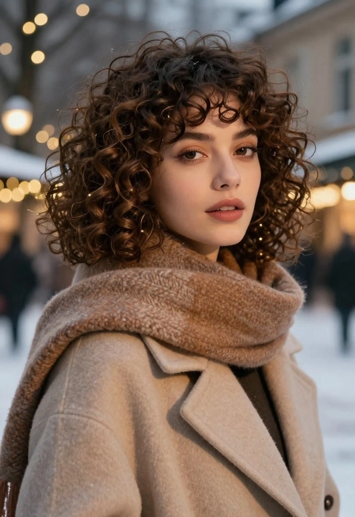 16 Winter Short Hair Ideas: Sleek Cozy Cuts for Curly Textures - 3. Curly Lob with Bangs 1