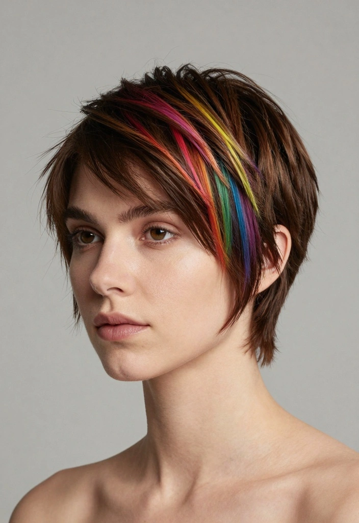 17 Short Brown Hair Ideas for a Clean Modern Look - 14. Short Brown Hair with Color Accents 1