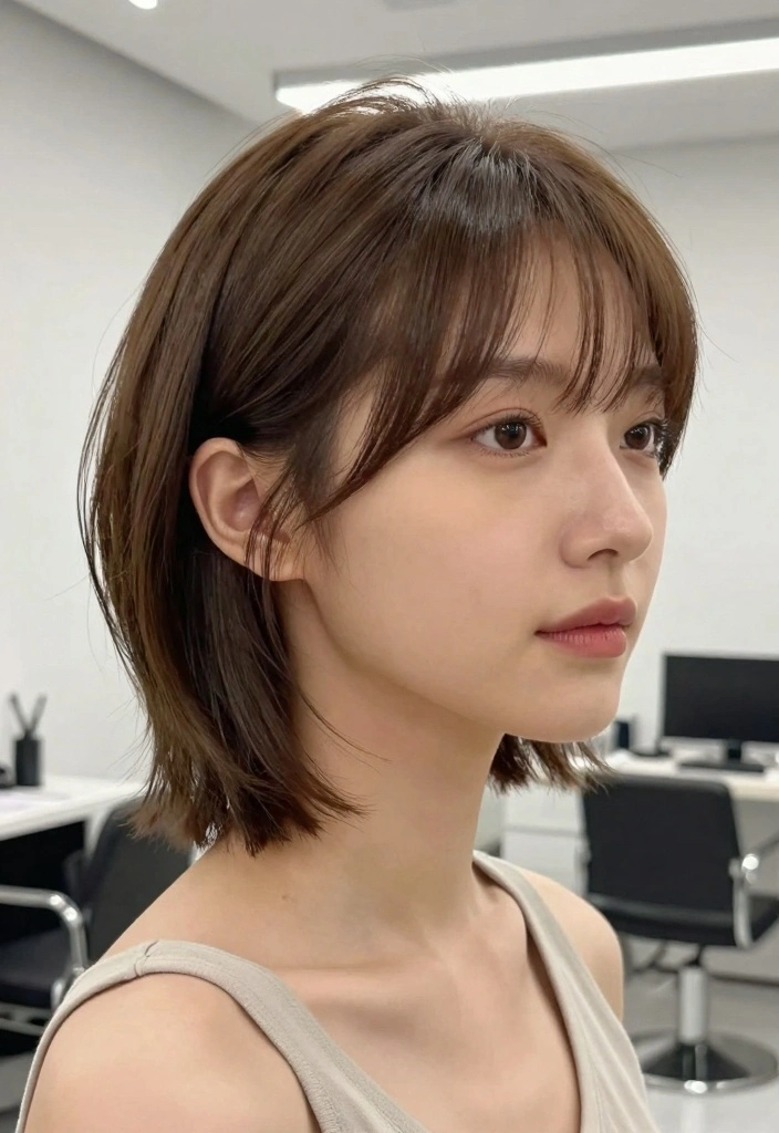 17 Short Brown Hair Ideas for a Clean Modern Look - 7. Side-Swept Bangs 1