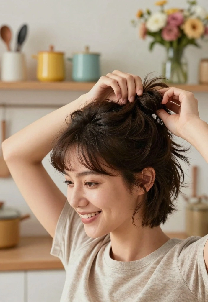 17 Short Hair Inspo Ideas Save Worthy Cuts - 13. Messy Bun with Short Hair 1