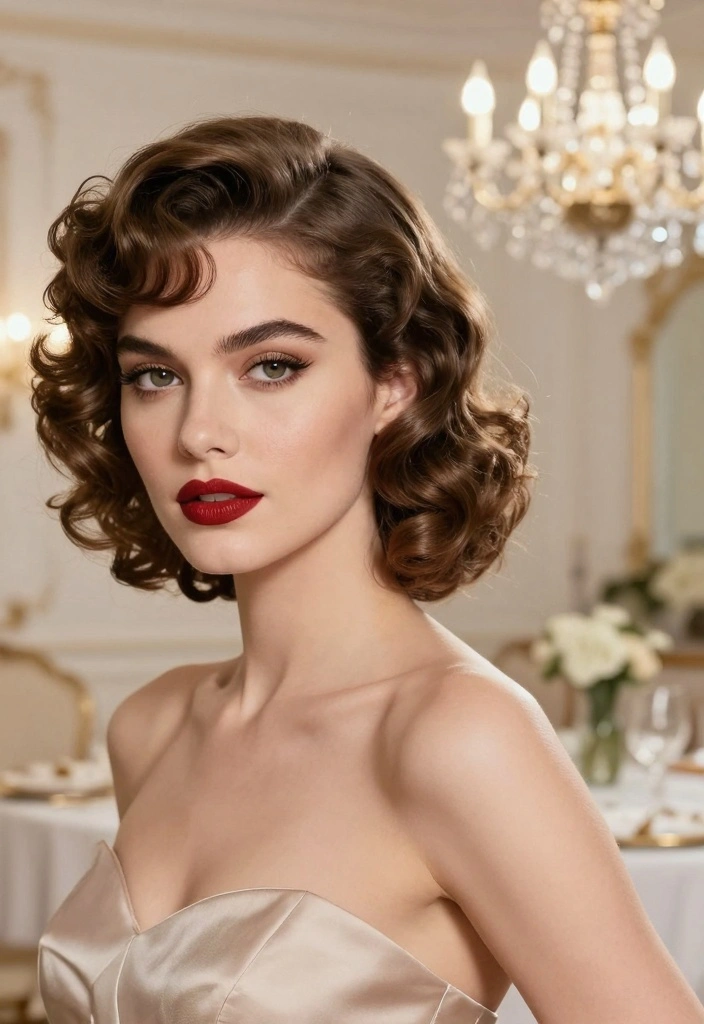 17 Short Layered Hair With Bangs Ideas For A Youthful Shape - 9. Retro Curls with Classic Bangs 1